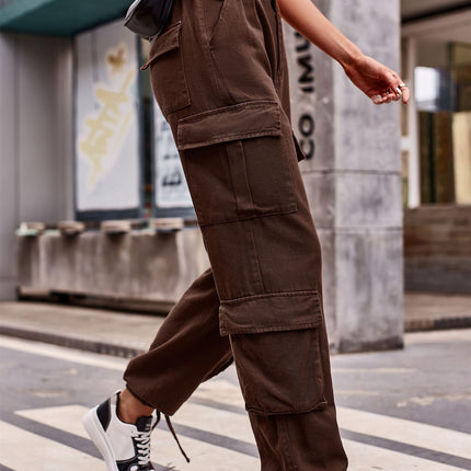 Womens Casual Cargo Pants with Multi Pockets Stright Leg Baggy Trousers