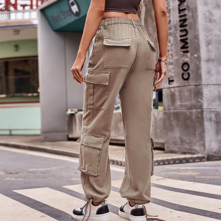 Womens Casual Cargo Pants with Multi Pockets Stright Leg Baggy Trousers