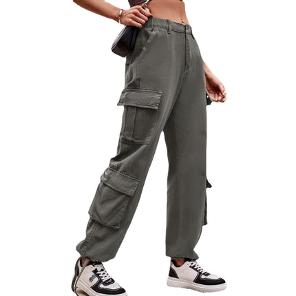 Womens Casual Cargo Pants with Multi Pockets Stright Leg Baggy Trousers