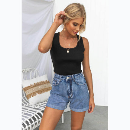 Women's High Waisted Denim Shorts Folded Hem Casual Jeans