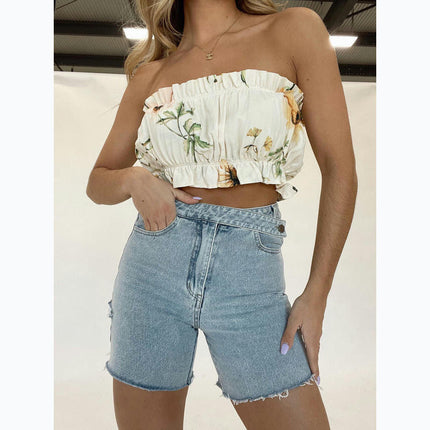 Women's Casual High Waisted Distressed Jean Shorts Frayed Raw Hem Denim Shorts