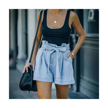 Women's Elastic High Waist Jean Shorts Casual Denim Shorts