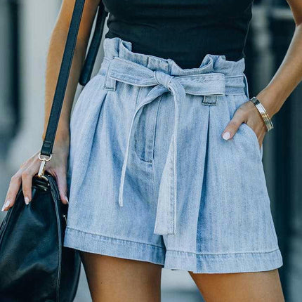 Women's Elastic High Waist Jean Shorts Casual Denim Shorts