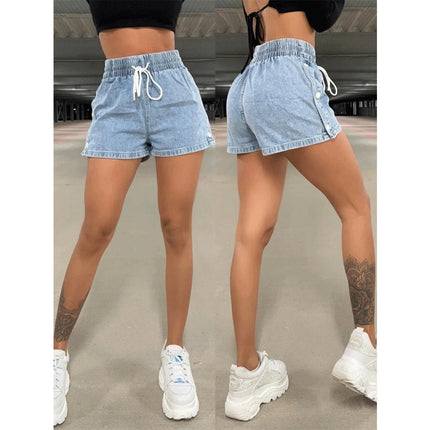 Women Casual Denim Shorts Drawstring Elastic Waist Jean Shorts