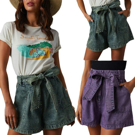 Women's High Waist Jean Shorts Wide Leg Denim Shorts with Belt