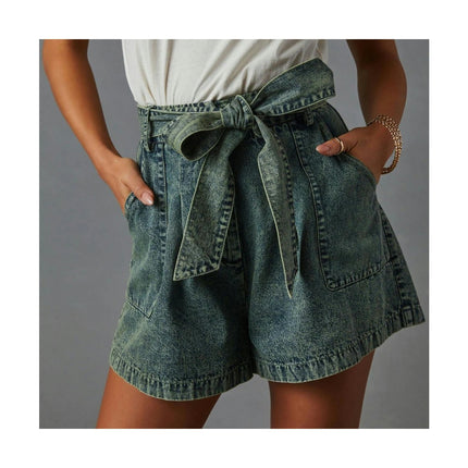 Women's High Waist Jean Shorts Wide Leg Denim Shorts with Belt