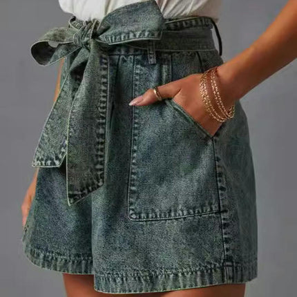 Women's High Waist Jean Shorts Wide Leg Denim Shorts with Belt