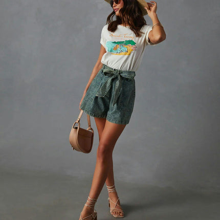 Women's High Waist Jean Shorts Wide Leg Denim Shorts with Belt