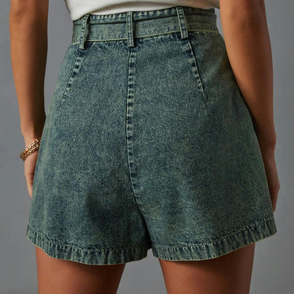 Women's High Waist Jean Shorts Wide Leg Denim Shorts with Belt