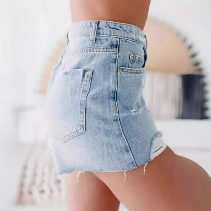 Women's Casual Summer Denim Shorts Mid Waisted Ripped Jean Shorts