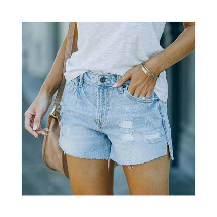 Women's Mid Rise Ripped Jean Shorts Frayed Raw Hem Casual Denim Shorts