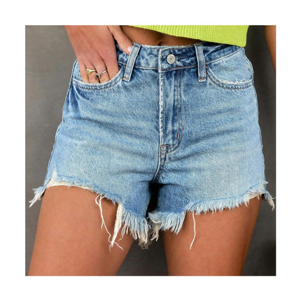 Womens Denim Shorts Mid Rise Summer Casual Frayed Raw Hem Jean Shorts