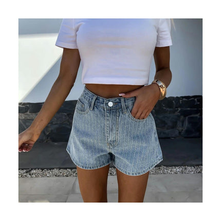 Women's Casual Mid Rise Denim Short Rhinestone Jean Shorts