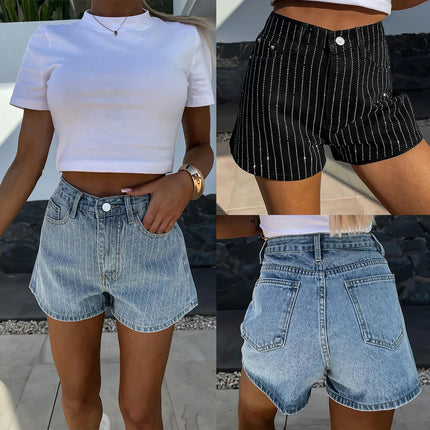 Women's Casual Mid Rise Denim Short Rhinestone Jean Shorts