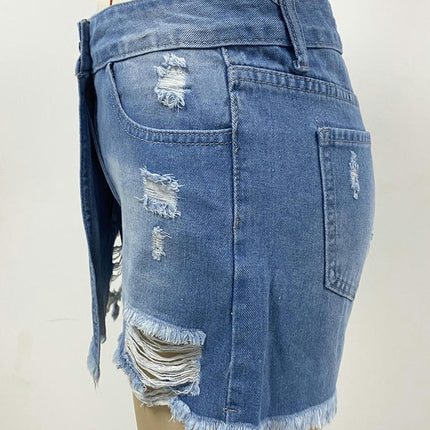 Women's Casual A Line Denim Shorts Wash Ripped Denim Shorts Skirt