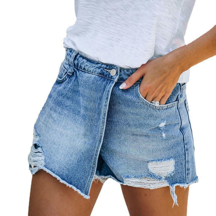 Women's Casual A Line Denim Shorts Wash Ripped Denim Shorts Skirt