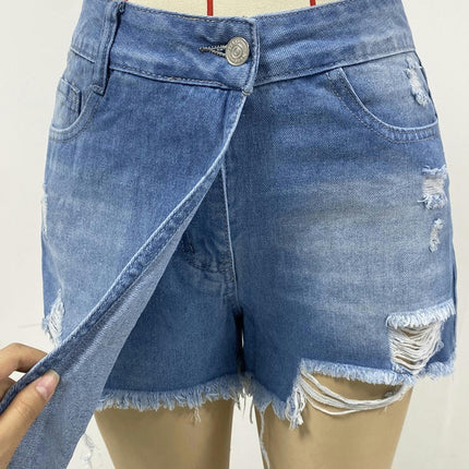 Women's Casual A Line Denim Shorts Wash Ripped Denim Shorts Skirt