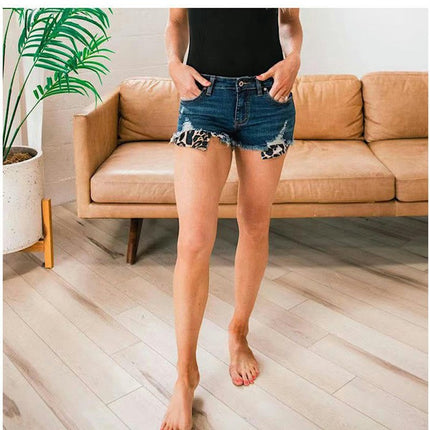 Women Mid Rise Ripped Jeans Shorts Frayed Raw Hem Casual Denim Shorts-A1