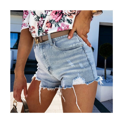 Womens Casual Stretch Denim Jean Shorts Frayed Raw Hem Jean Shorts