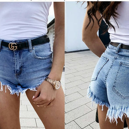 Jean Shorts for Women Trendy Mid Waisted Frayed Hem Casual Denim Shorts