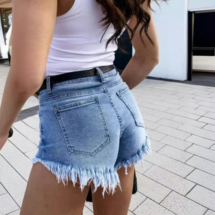 Jean Shorts for Women Trendy Mid Waisted Frayed Hem Casual Denim Shorts