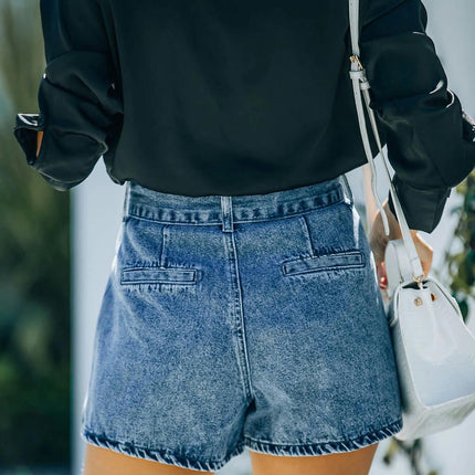 Women Casual Denim Shorts High Waist Jean Shorts with Belt