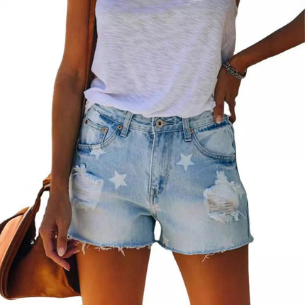 Distressed Denim Shorts for Women Mid Rise Ripped Raw Hem Jean Shorts