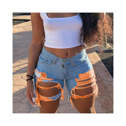 Women's Stretch Ripped Denim Shorts High Waist Frayed Raw Hem Distressed Jean Shorts