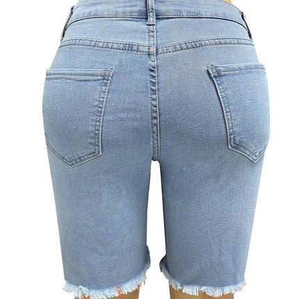 Women's Stretch Ripped Denim Shorts High Waist Frayed Raw Hem Distressed Jean Shorts