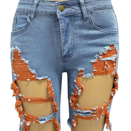 Women's Stretch Ripped Denim Shorts High Waist Frayed Raw Hem Distressed Jean Shorts