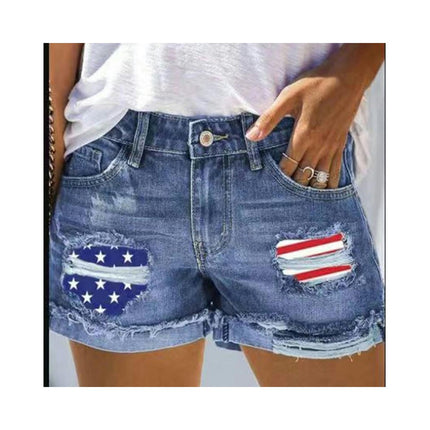 Distressed Denim Shorts for Women High Waist Folded Raw Hem Jean Shorts