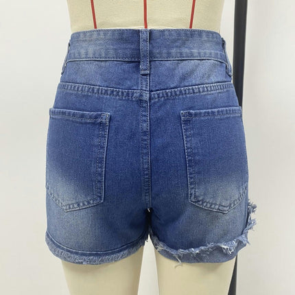 Distressed Denim Shorts for Women High Waist Folded Raw Hem Jean Shorts