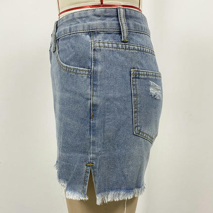 Women's High Waisted Jean Shorts Slit Raw Hem Denim Shorts