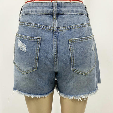 Women's High Waisted Jean Shorts Slit Raw Hem Denim Shorts