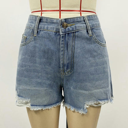 Women's High Waisted Jean Shorts Slit Raw Hem Denim Shorts