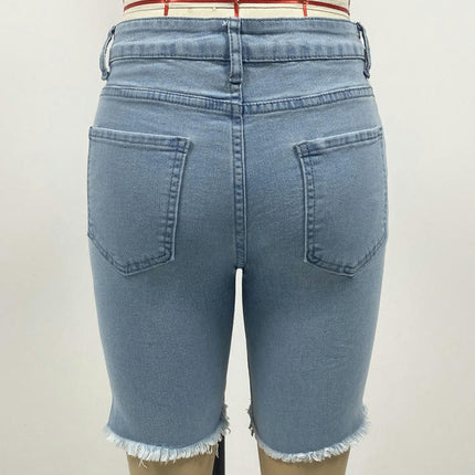 Women Summer Frayed Ripped Jean Shorts Mid Rise Distressed Denim Shorts