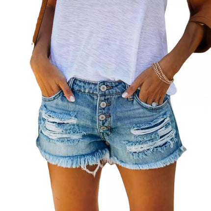 Women's Ripped High Waisted Jeans Shorts Distressed Frayed Raw Hem Denim Shorts