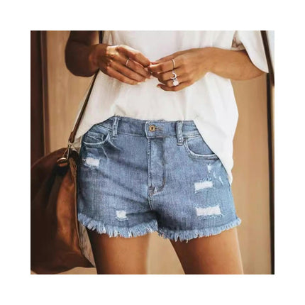 Women's Ripped Jean Shorts Raw Hem High Waisted Distressed Denim Shorts