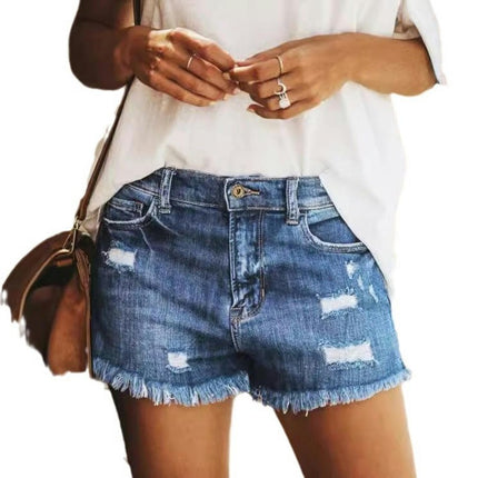 Women's Ripped Jean Shorts Raw Hem High Waisted Distressed Denim Shorts