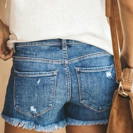 Women's Ripped Jean Shorts Raw Hem High Waisted Distressed Denim Shorts