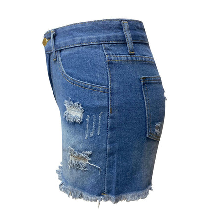 Women's Ripped Jean Shorts Raw Hem High Waisted Distressed Denim Shorts