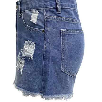 Distressed Jean Shorts for Womens High Waisted Ripped Raw Hem Denim Shorts