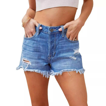 Distressed Jean Shorts for Womens High Waisted Ripped Raw Hem Denim Shorts