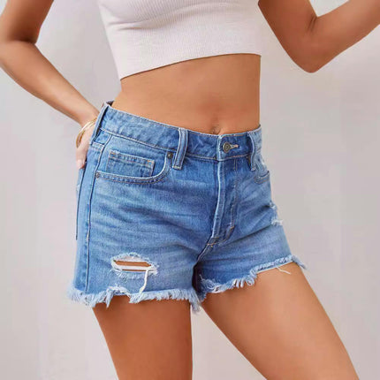 Distressed Jean Shorts for Womens High Waisted Ripped Raw Hem Denim Shorts