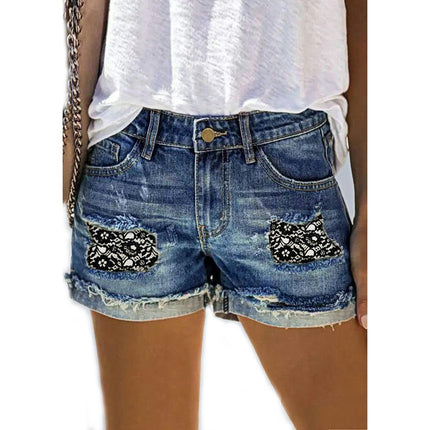 Denim Shorts for Women Mid Rise Ripped Folded Hem Jean Shorts