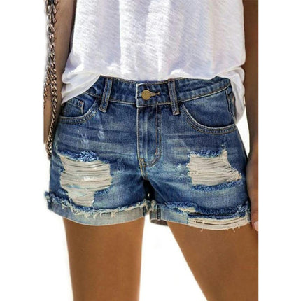 Denim Shorts for Women Mid Rise Ripped Folded Hem Jean Shorts