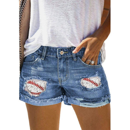 Denim Shorts for Women Mid Rise Ripped Folded Hem Jean Shorts