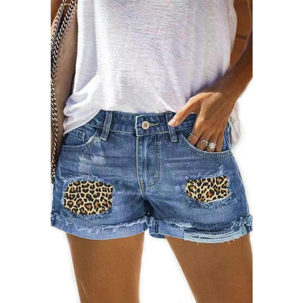 Denim Shorts for Women Mid Rise Ripped Folded Hem Jean Shorts