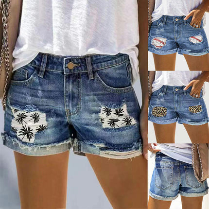 Denim Shorts for Women Mid Rise Ripped Folded Hem Jean Shorts