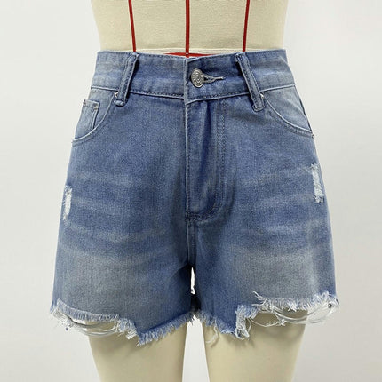 Women Casual High Waisted Denim Shorts Frayed Raw Hem Ripped Jeans Shorts